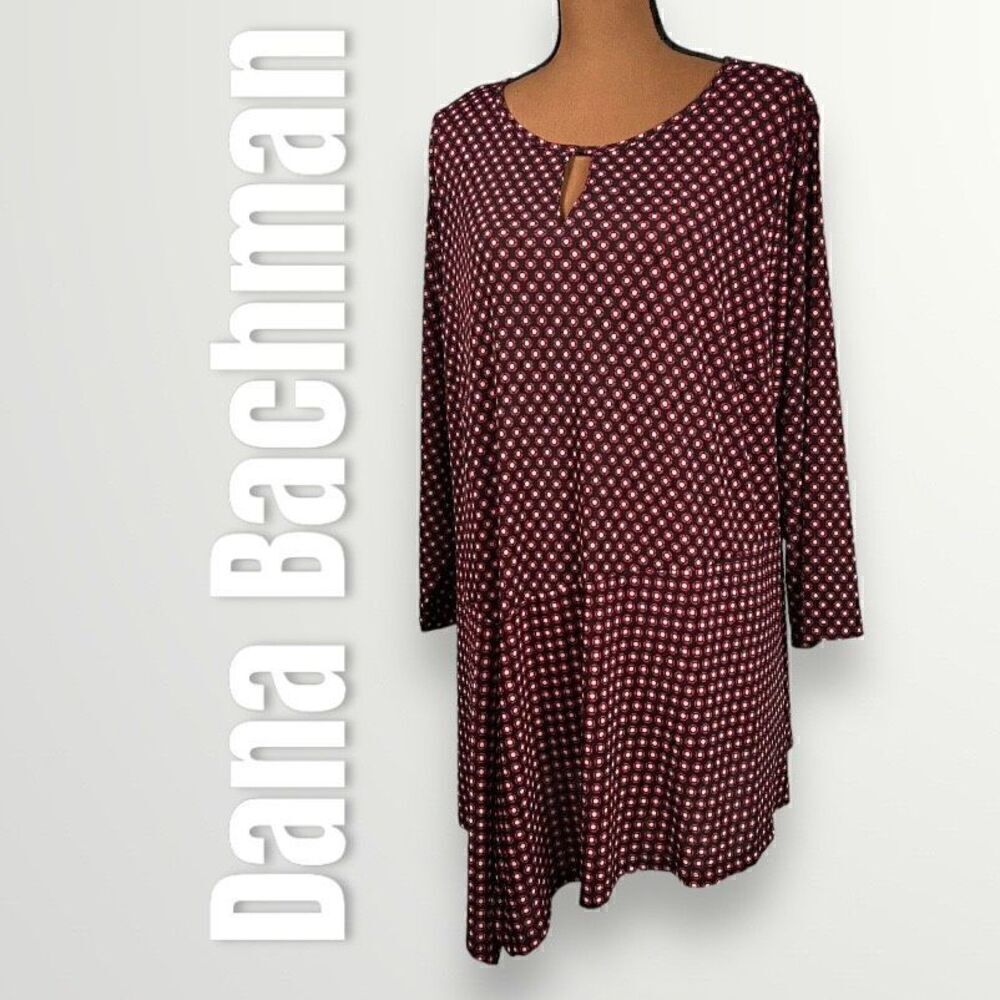 Dana Bachman, Geometric Dot Print Tunic, Asymmetrical Hemline, Women’s 2X